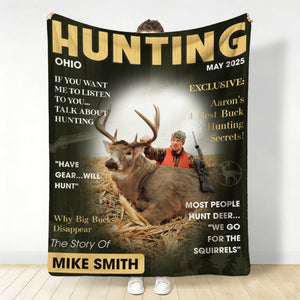 Personalized Hunter Magazine Cover Blanket, Custom Gift For Hunter, Hunting Gift For Man