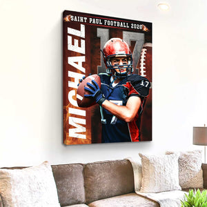 Personalized Football Senior Night Canvas – Custom Player Portrait with Name & Number, Senior Football Player Gifts, Football Wall Art