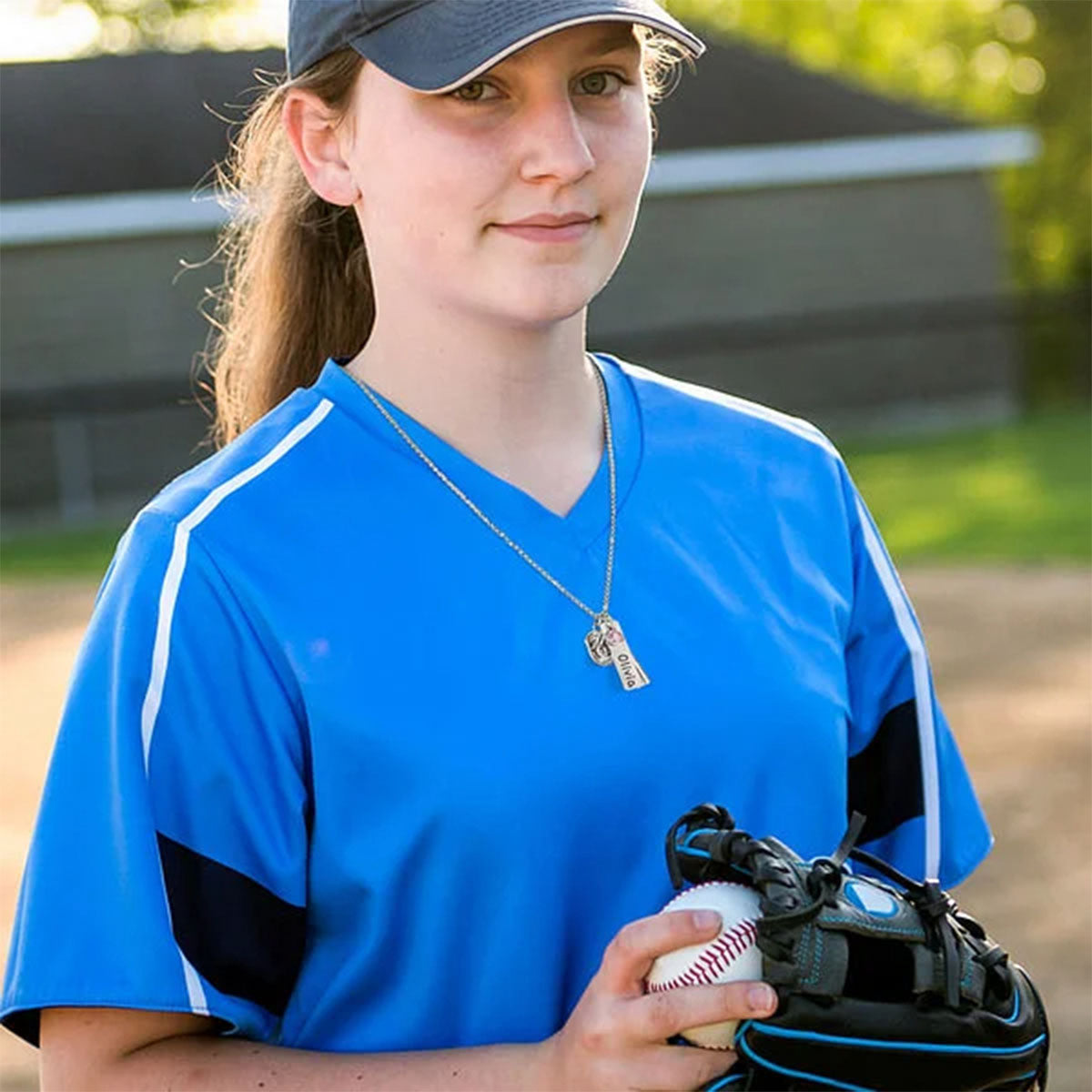Personalized Birthstone Softball Baseball Bat Glove Necklace with Engraved Name Game Day Team Birthday Gift for Sports Lover