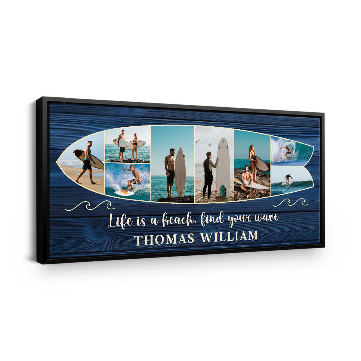 Personalized Surfboard Photo Canvas, Custom Surf Trip Pictures Collage, Surfer Gift, Summer Decor