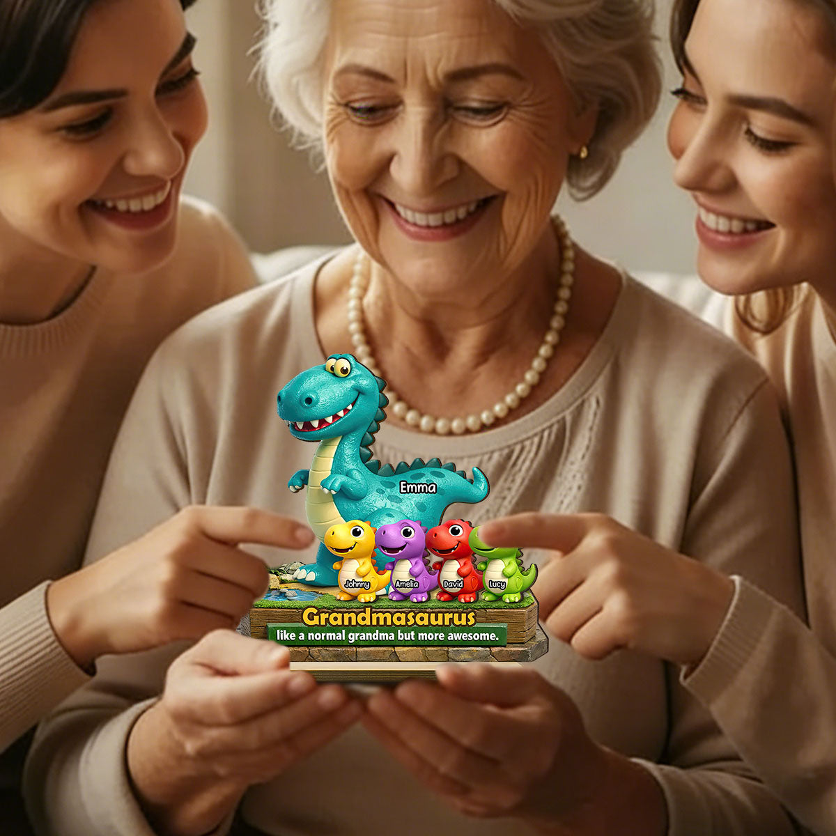 Grandmasaurus More Awesome - Personalized 2-Layered Wooden Plaque Gift for Grandma