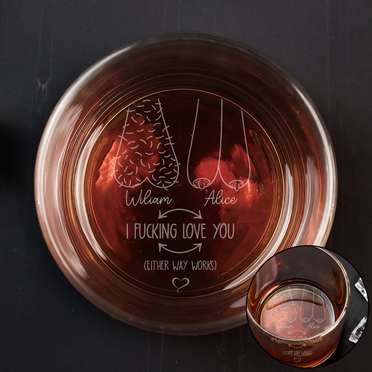 Funny Whiskey Glass I F- Love You - Personalized Engraved Whiskey Glass