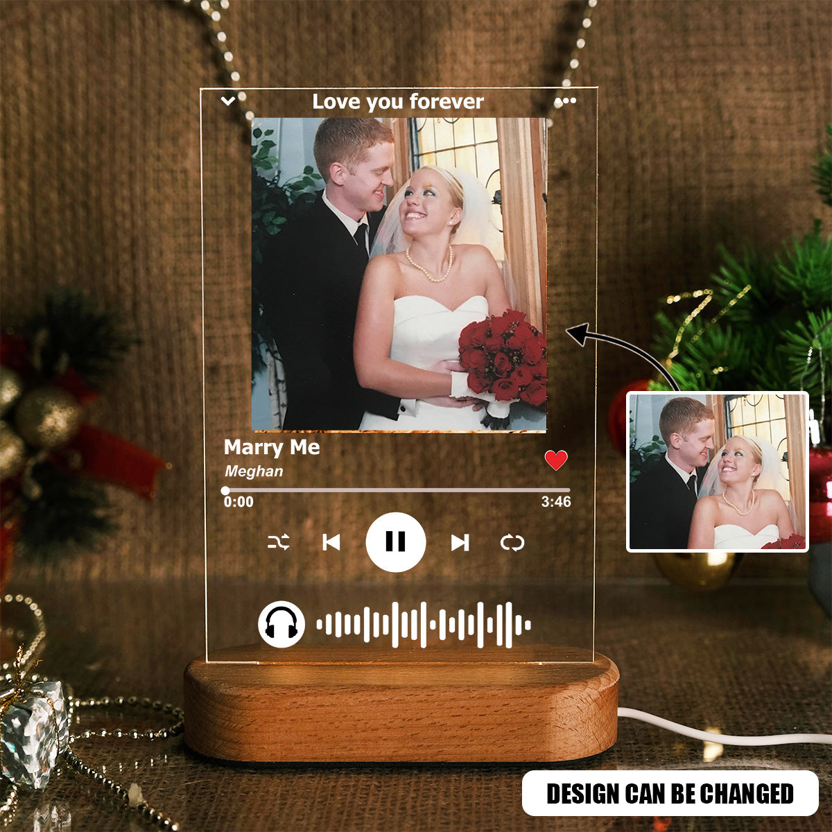 Personalized Photo Led Lamp, Music Plate Acrylic Plaque - Gift For Couple, Family, Friends