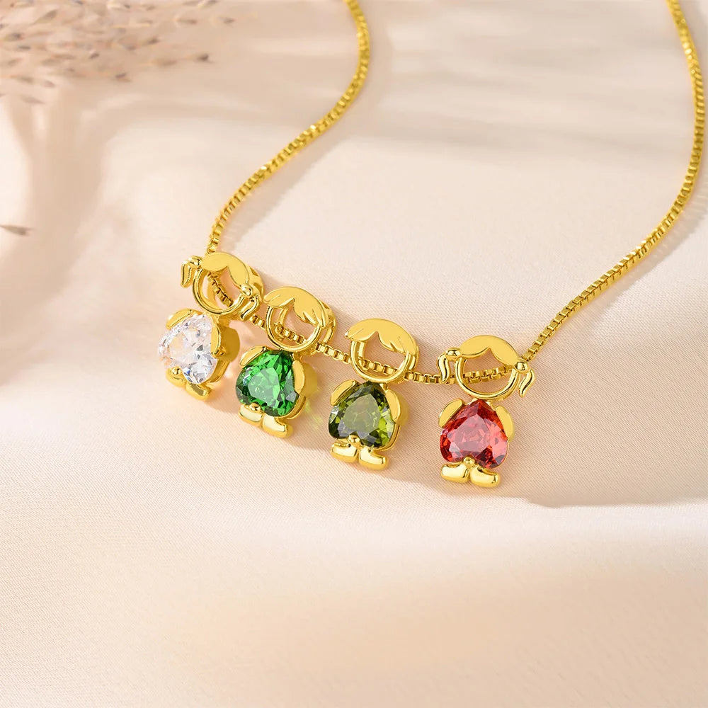 Personalized Boy Girl Charms Birthstone Mom Necklace