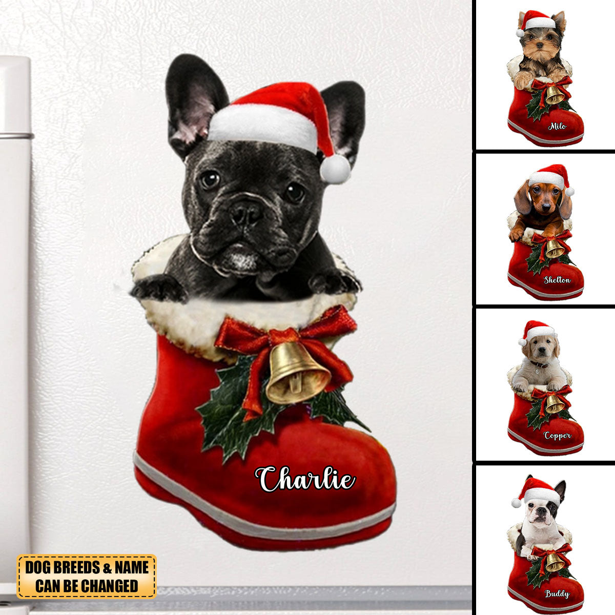 Personalized Dog in Santa Boot Christmas Decal