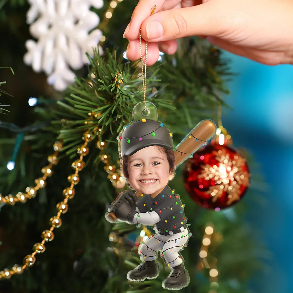 Custom Photo Kid Playing Baseball - Personalized Acrylic Ornament