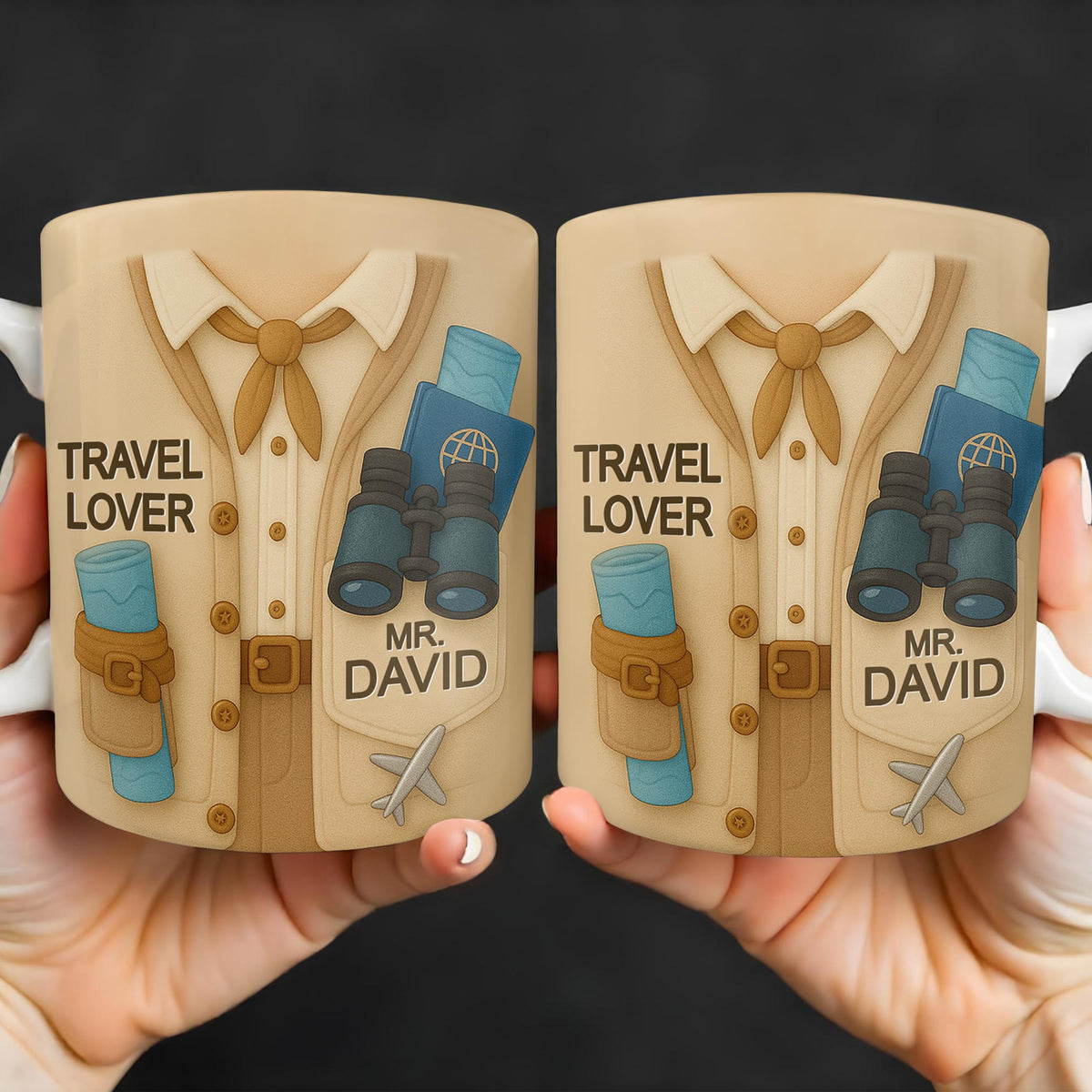 Travel Lover, Shirt, Tie, Binoculars, Map, Airplane, Personalized Travel Mug, Gift For Explorers