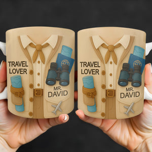 Travel Lover, Shirt, Tie, Binoculars, Map, Airplane, Personalized Travel Mug, Gift For Explorers