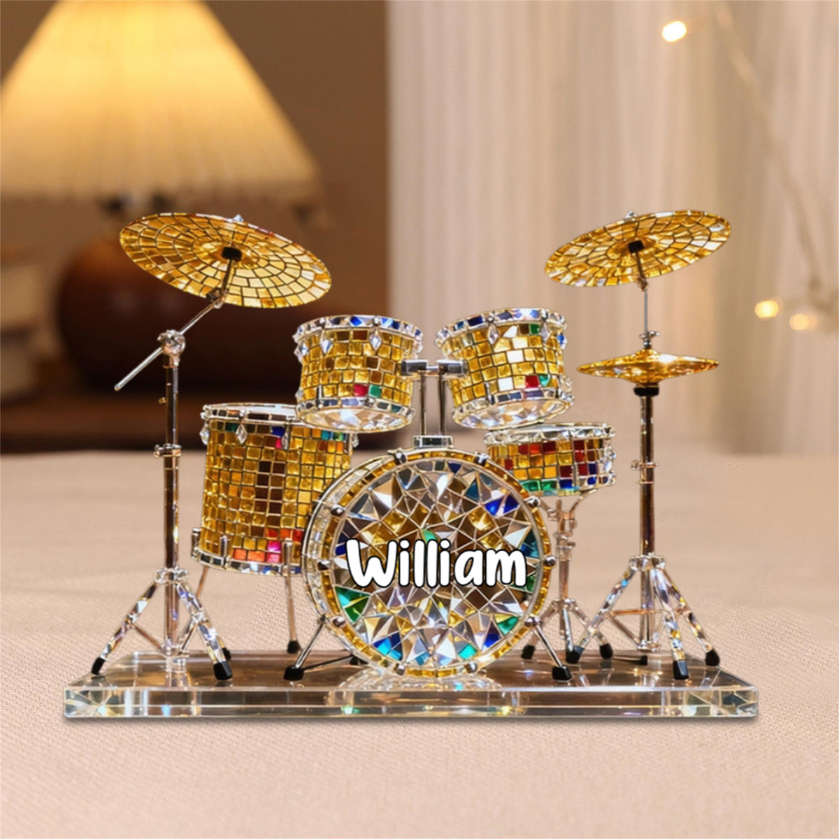 Drum Set Custom Name Stained Glass Effect Acrylic Plaque, Presents For Drummers