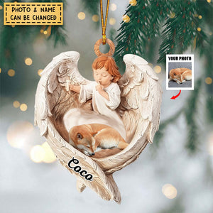 Personalized Upload Your Dog Or Sleeping Cat Photo Cherub Acrylic Ornament