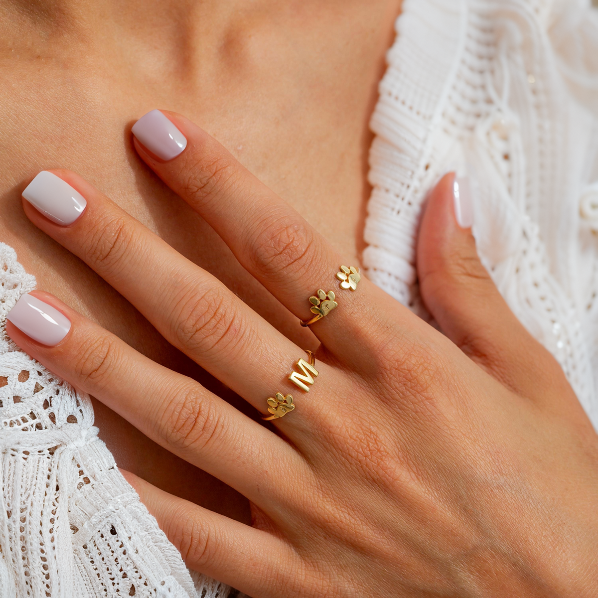 Personalized Engraved Paw Initial Ring Gift For Pet Lover