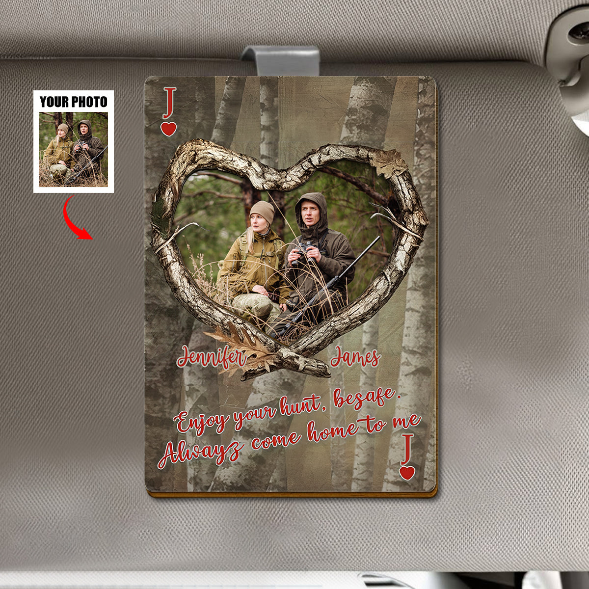 Custom Photo Enjoy Your Hunt, Be Safe - Personalized Car Visor Clip Gift for Hunting Husband