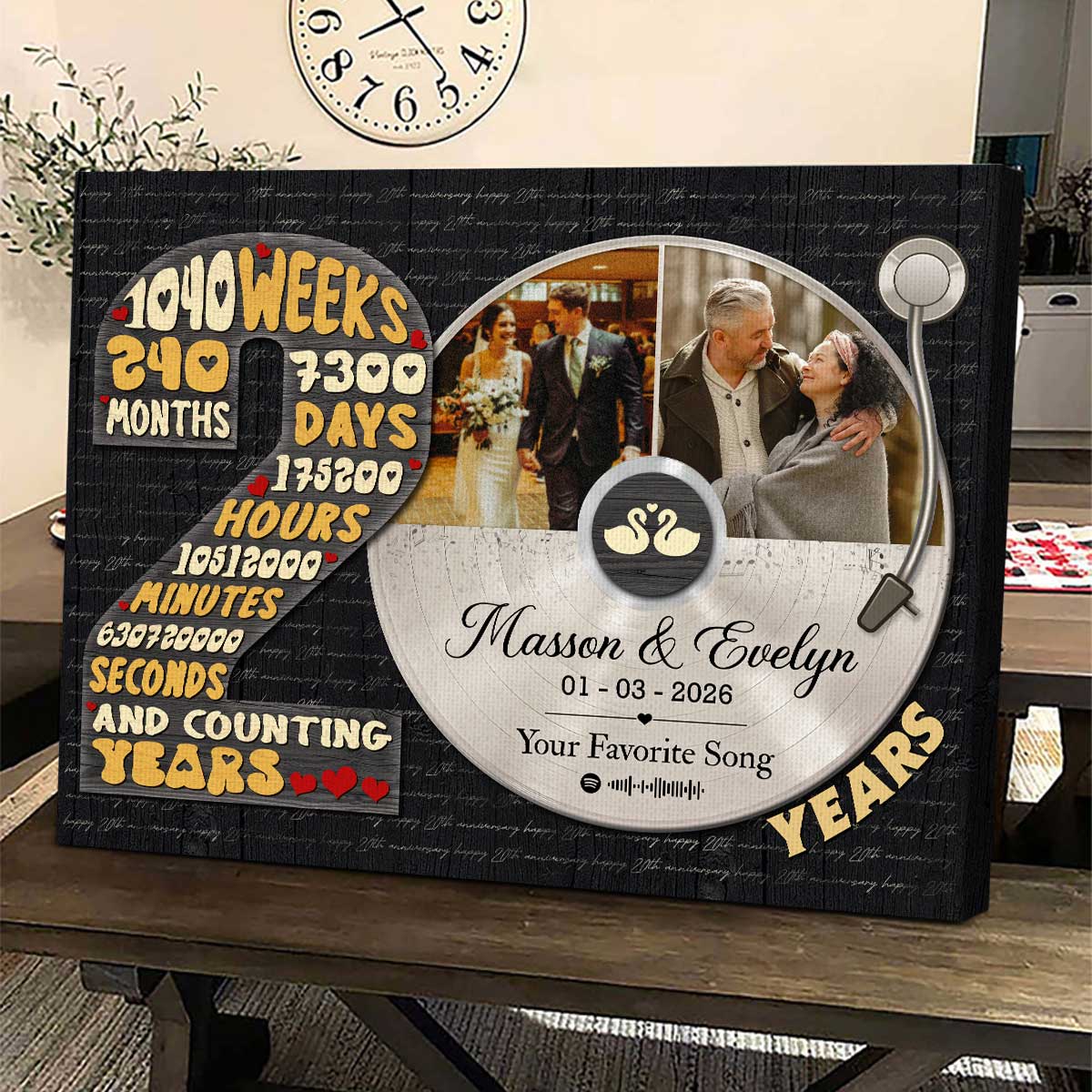 Personalized Record Photo Canvas Poster, Wedding Anniversary Keepsake Gift For Wift, Husband