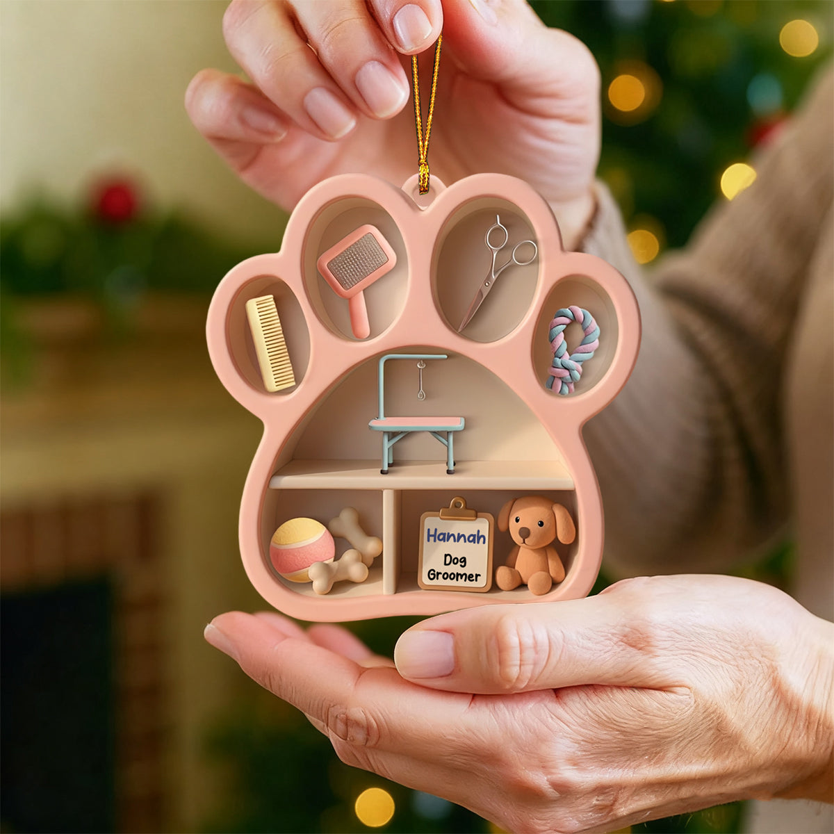 Dog Groomer Paw And Grooming Tools Ornament,Custom Acrylic Ornament,Gift For Dog Groomers
