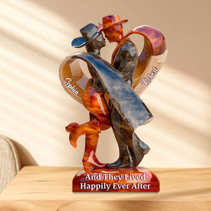 And They Lived Happily Ever After - Personalized Cowgirl Cowboy Couple Acrylic Plaque