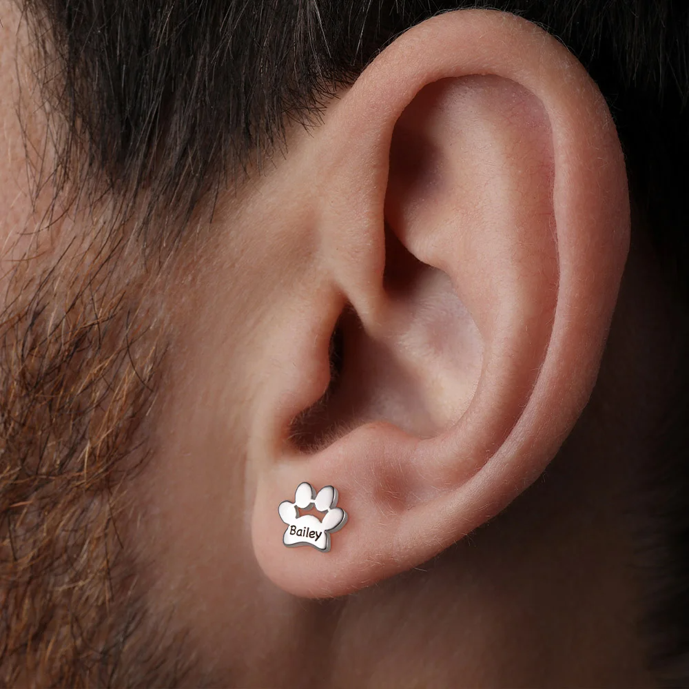 Personalized Paw Earrings, Gift for Pet Lovers, Pet Remembrance Studs