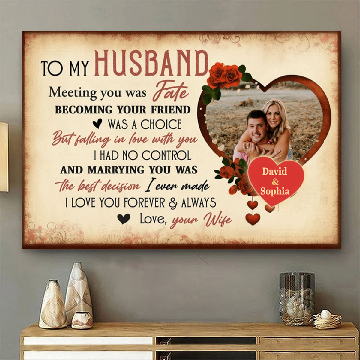 Meeting You Was Fate With Roses And Heart, Classic Personalized Poster, Gift For Husband, Wife