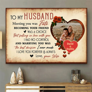 Meeting You Was Fate With Roses And Heart, Classic Personalized Poster, Gift For Husband, Wife