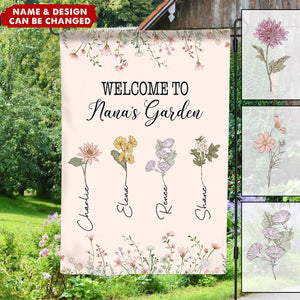 Personalized Welcome To Nana's Garden Birth Month Flowers Garden Flag