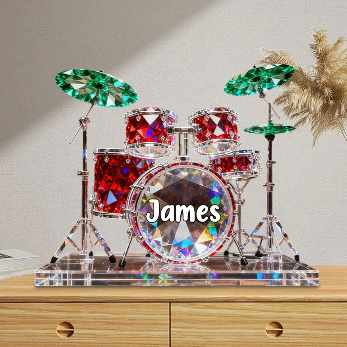 Drum Set Custom Name Stained Glass Effect Acrylic Plaque, Presents For Drummers