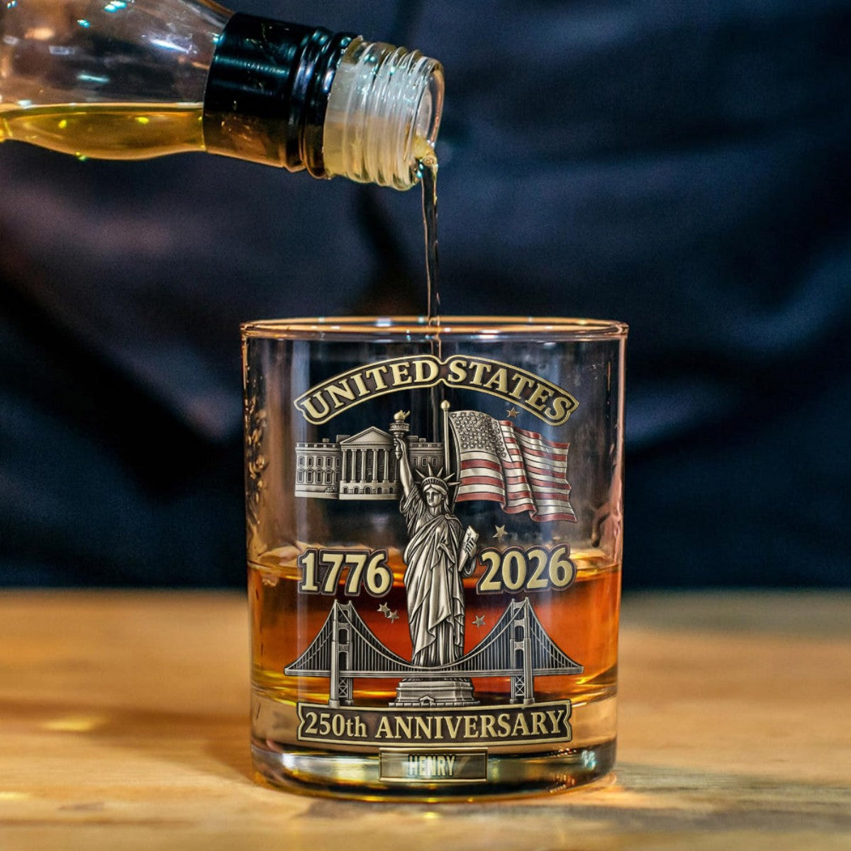 American 250th Anniversary Custom Name- Personalized Whiskey Glass