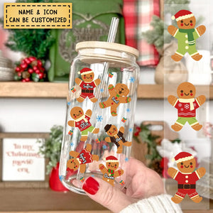 Christmas Gingerbread Cookie Custom Christmas Glass Bottle, Frosted Bottle - Gift For Family/Friends Christmas Gift