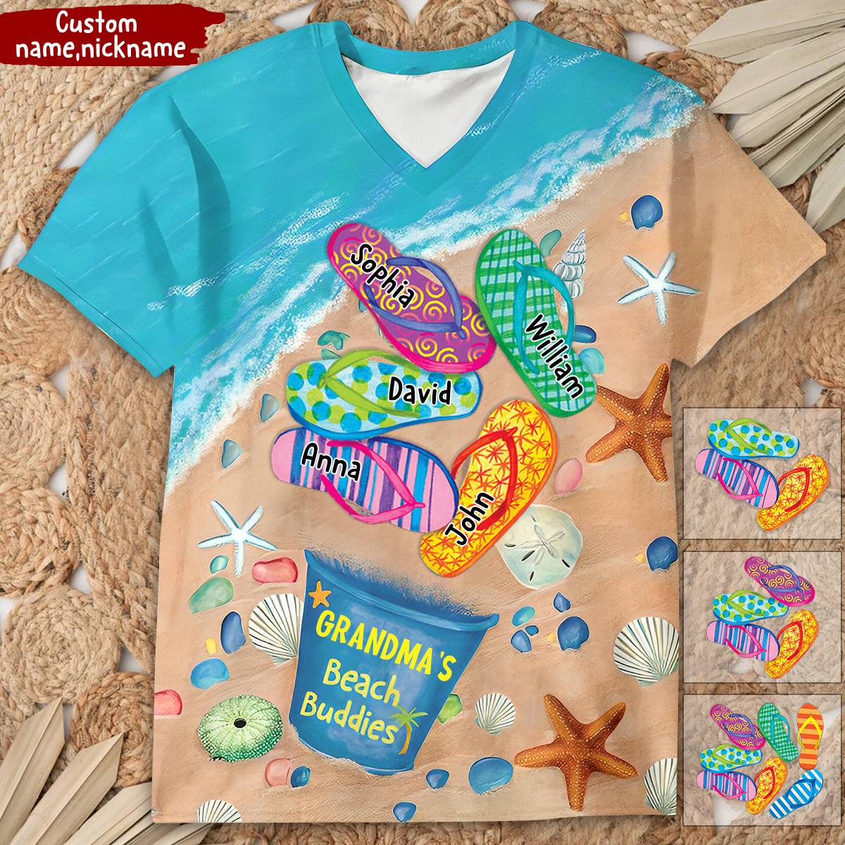 Personalized Grandma's Beach Buddies Summer Flip Flop All-over Print T Shirt