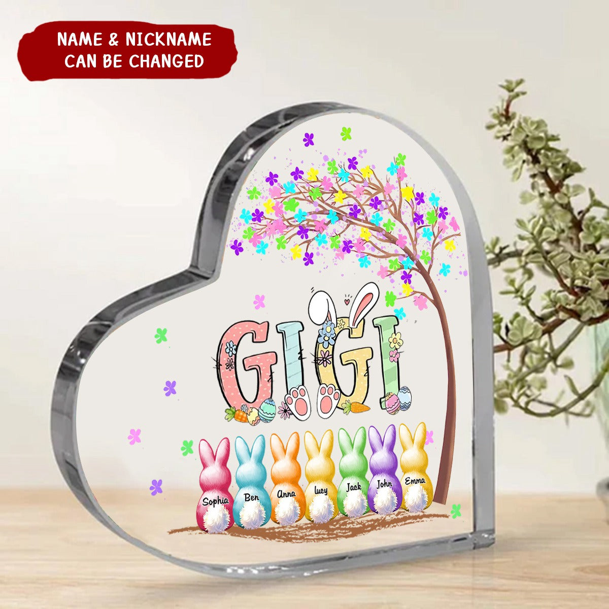 Personalized Easter Grandma's Colorful Tree Heart-Shaped Acrylic Plaque