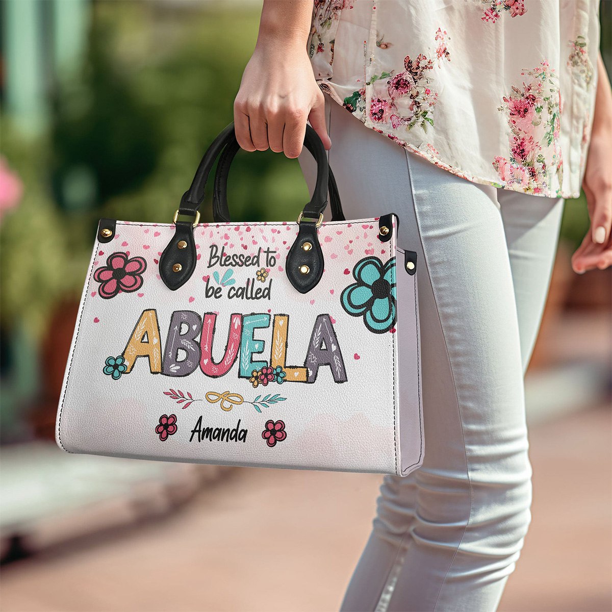 Blessed Nana - Personalized Leather Handbag Gift For Mom And Grandma