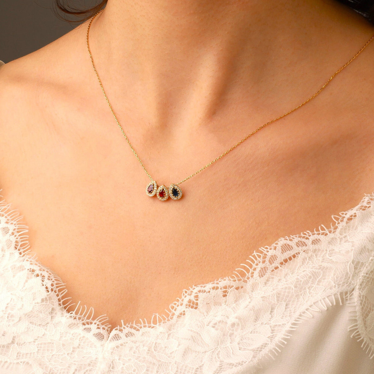 Personalized Grandma Mom Tears Of Joy 1-7 Teardrop Birthstone Necklace