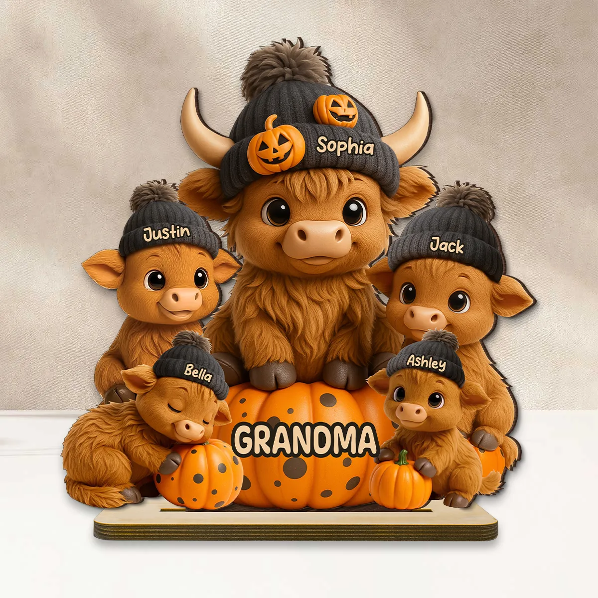Mama Cow Personalized Wooden Plaque, Cozy Fall Vibe Halloween Decor for Mom, Grandma