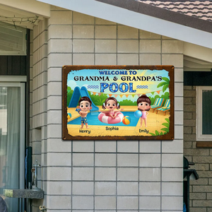Welcome to Grandma & Grandpa's Pool Personalized Metal Sign