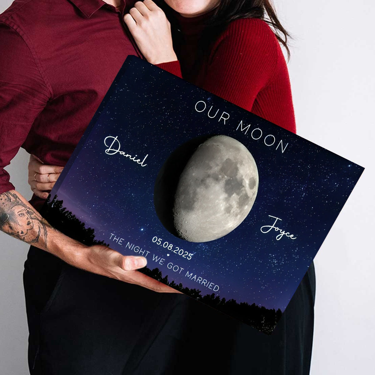 Our Moon Couple Gift Moon Phase Art Anniversary for Wife, Gift for Husband Personalized Canvas Poster