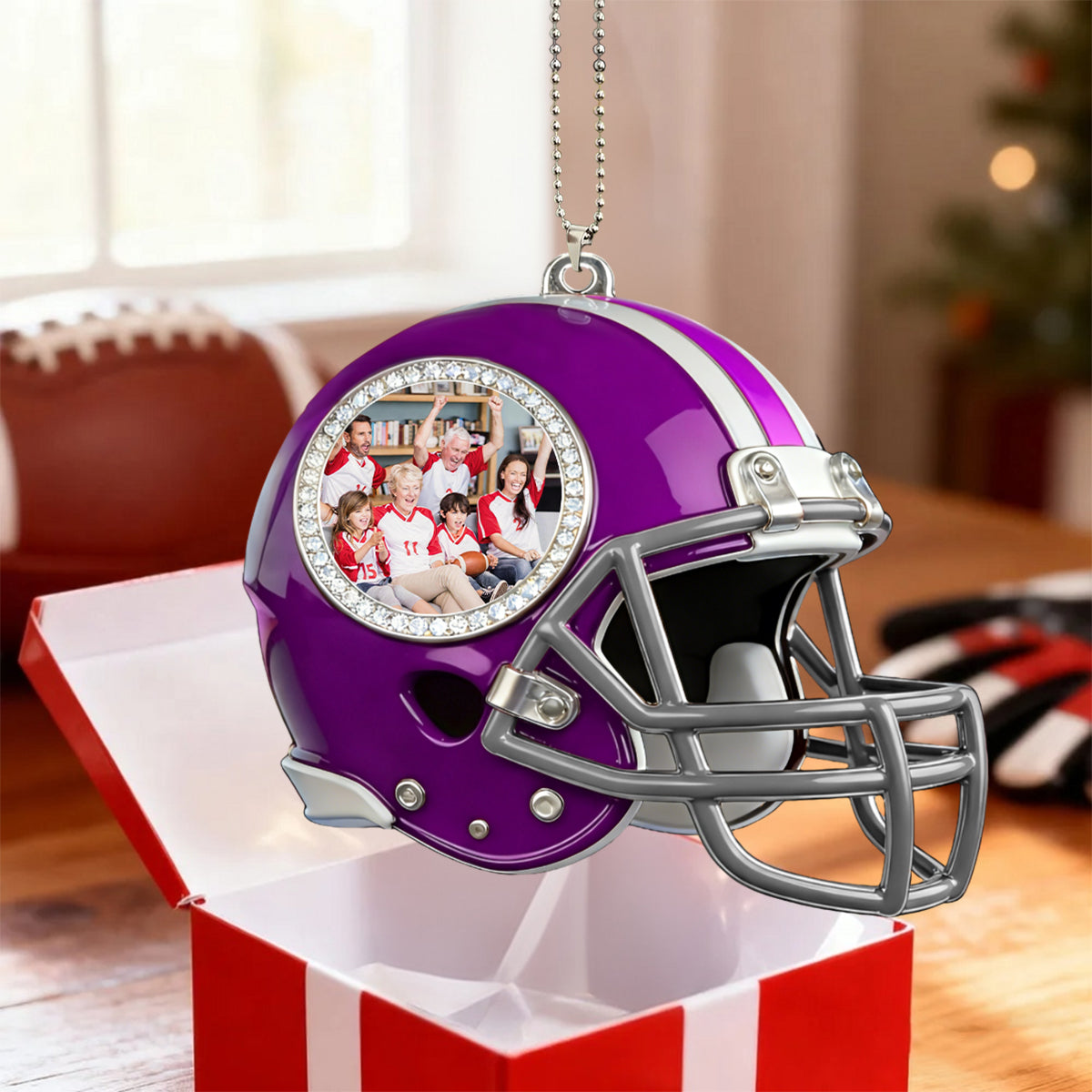 Personalized American football helmet themed photo car pendant