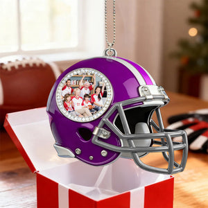 Personalized American football helmet themed photo car pendant