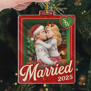 Custom Acrylic Ornament - Personalized Anniversary Christmas Wedding Gifts For Husband And Wife, Him And Her - Sealed With A Christmas Kiss