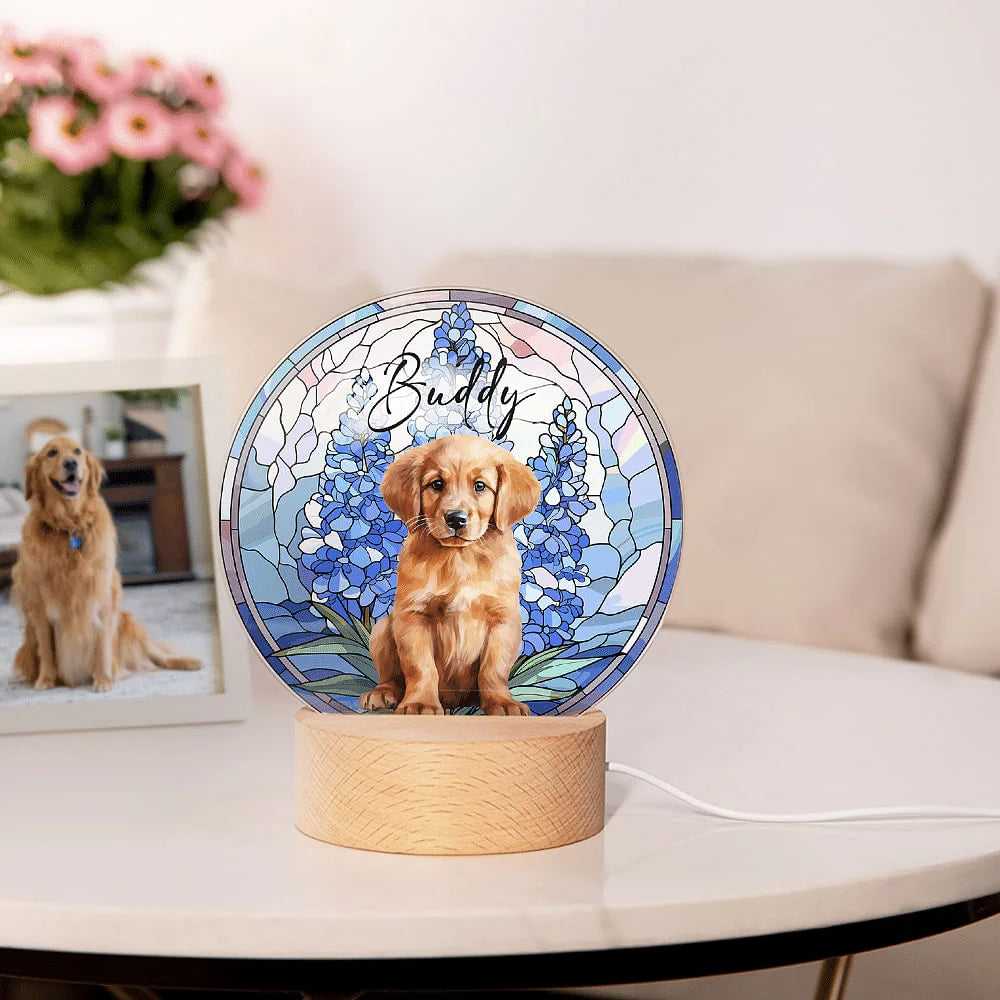 Custom Photo Birth Flowers Personalized Stained Acrylic Block LED Night Light