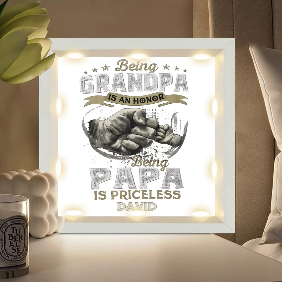 Personalized BEING PAPA Light Shadow Box - Father's Day Gift