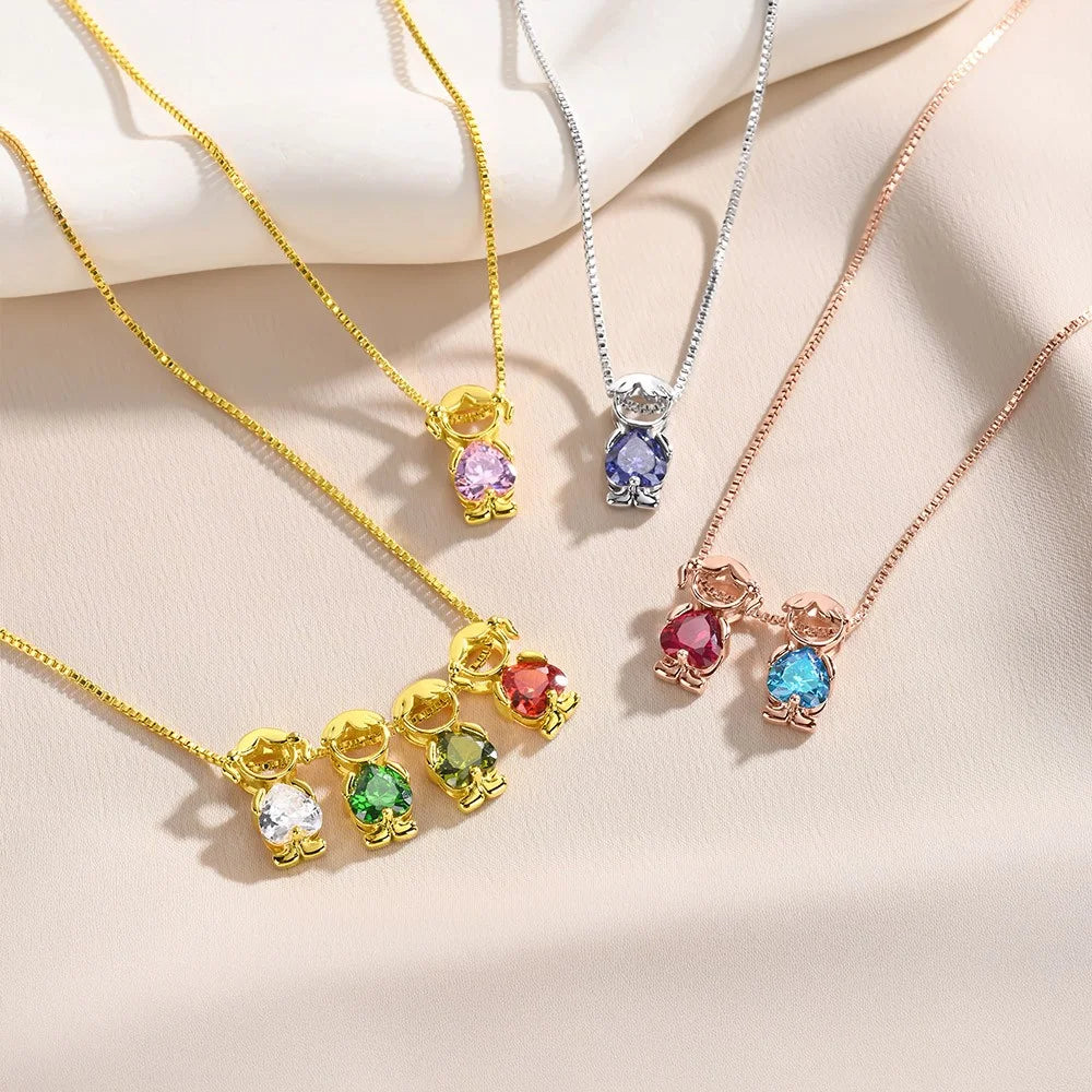 Personalized Boy Girl Charms Birthstone Mom Necklace