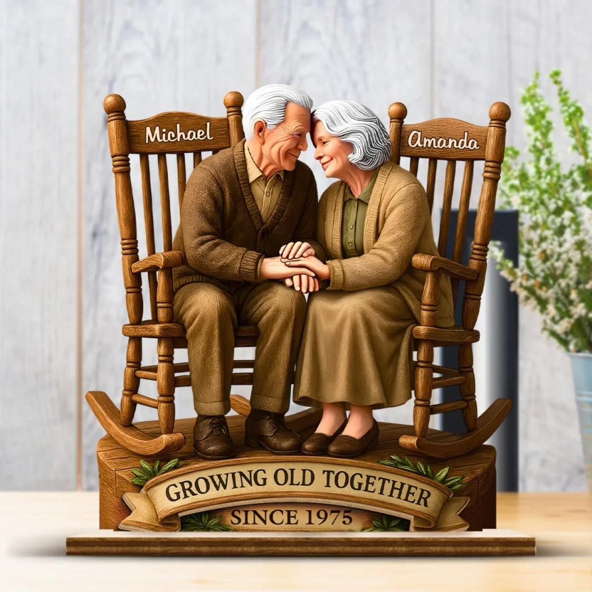 Couple Personalized Custom Shaped 2-Layered Wooden Plaque With Flat Stand - House Warming Gift For Husband Wife, Anniversary