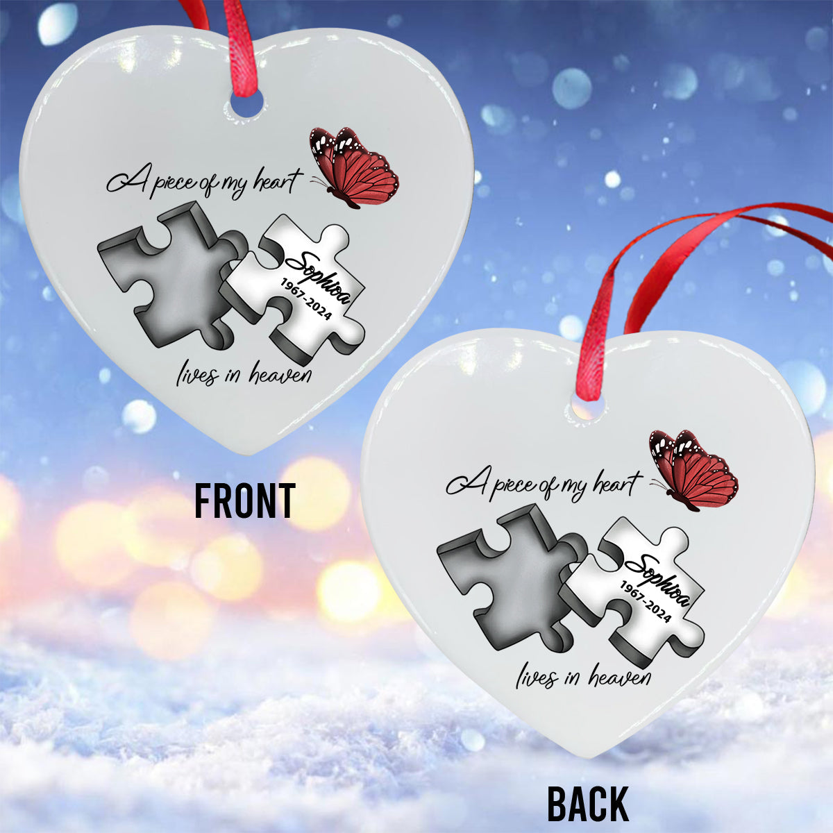 Personalized Memorial Ceramic Heart Ornament - Piece Of My Heart Lives In Heaven