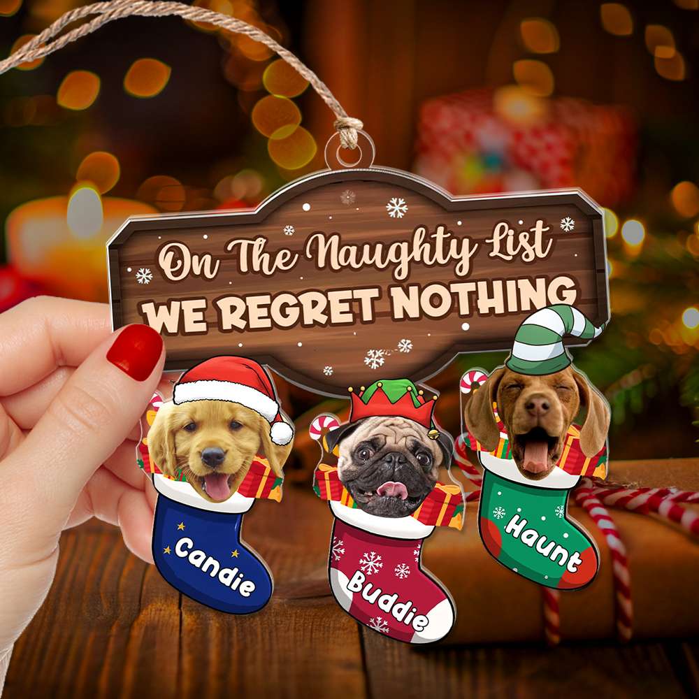 Custom Photo Christmas Socks Santa Hats Personalized Acrylic Ornament