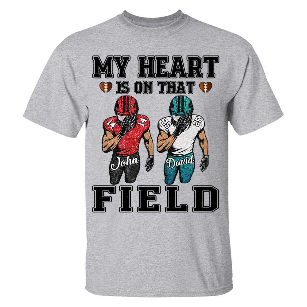 My Heart Is On That Field Personalized Pure cotton T-Shirt Gift For Family Member  Football Game Days Shirt