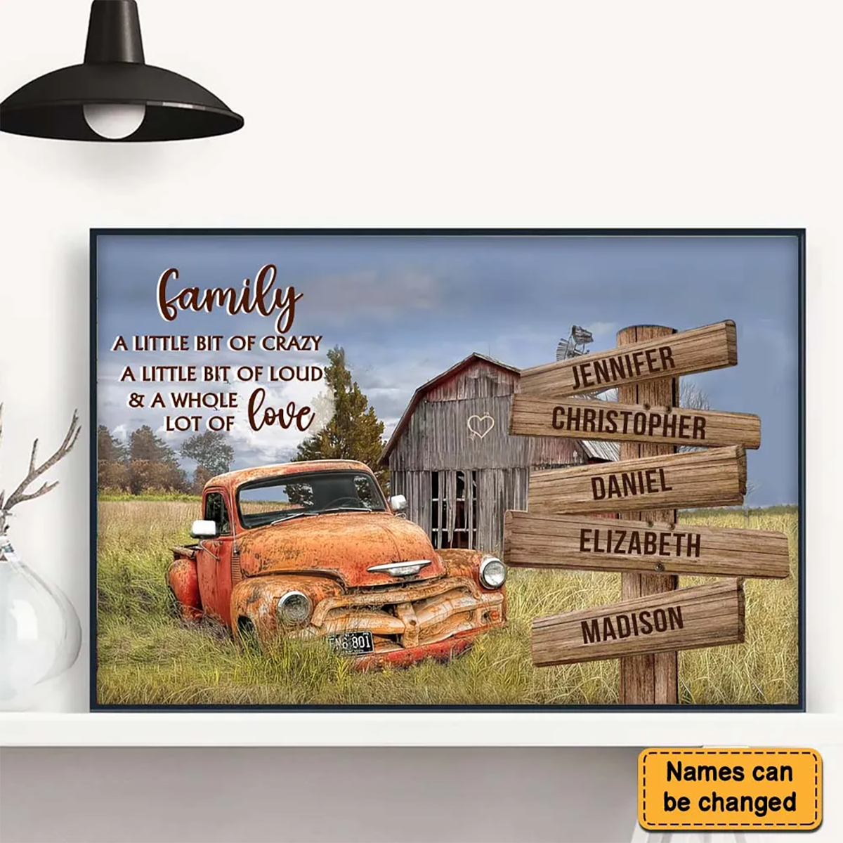 Personalized Family Old Barn and Vintage Vehicle Poster
