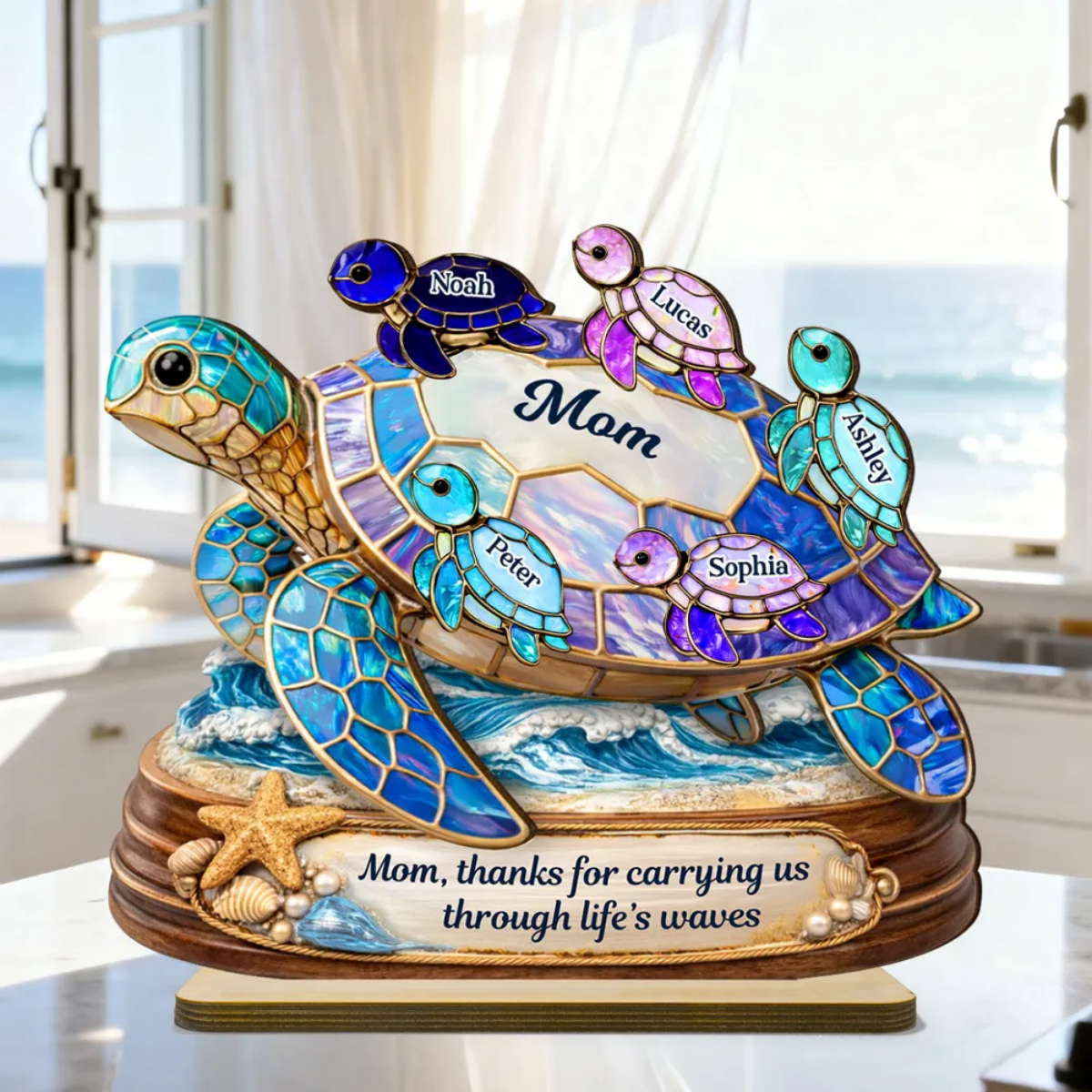 Thanks for Carrying us Through Life's Waves - Personalized Wooden Plaque - Heartfelt Mother's Day Gift for Mom, Wife