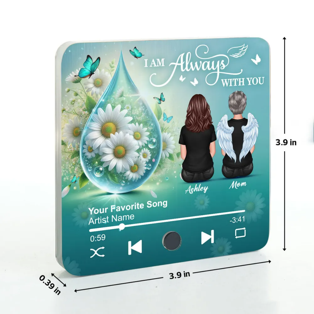 Realistic Teardop Family Members Memorial Personalized Music Fridge Magnet