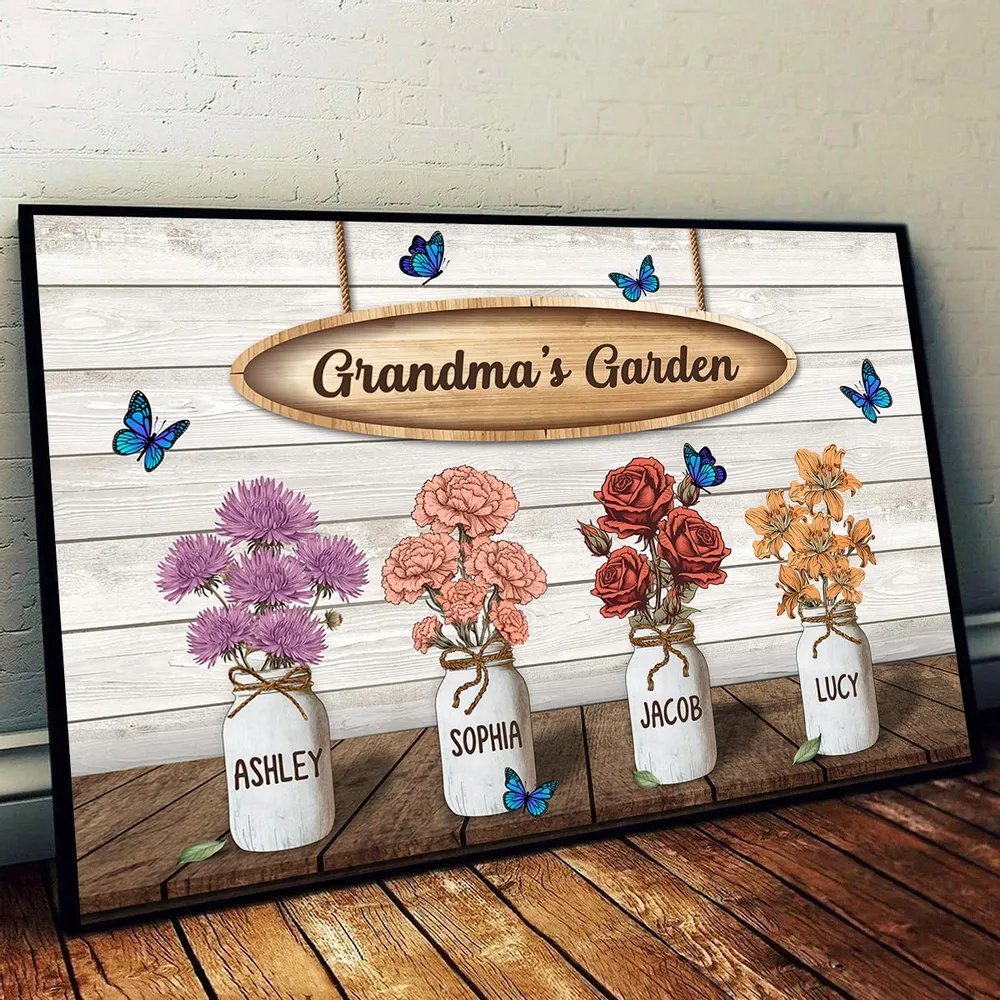 Personalized Birth Month Flowers Pots Poster - Grandma‘s Garden