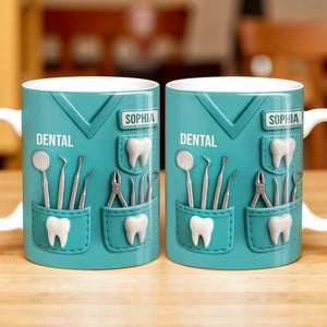 Personalized Dental Coffee Mug Featuring Dental Equipment Designs Gift For Dentists
