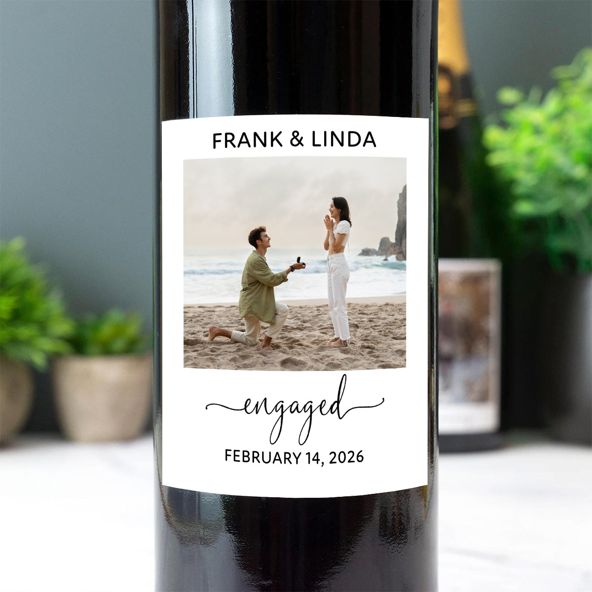 Couple Engagement Gift Personalized Photo Wine Label