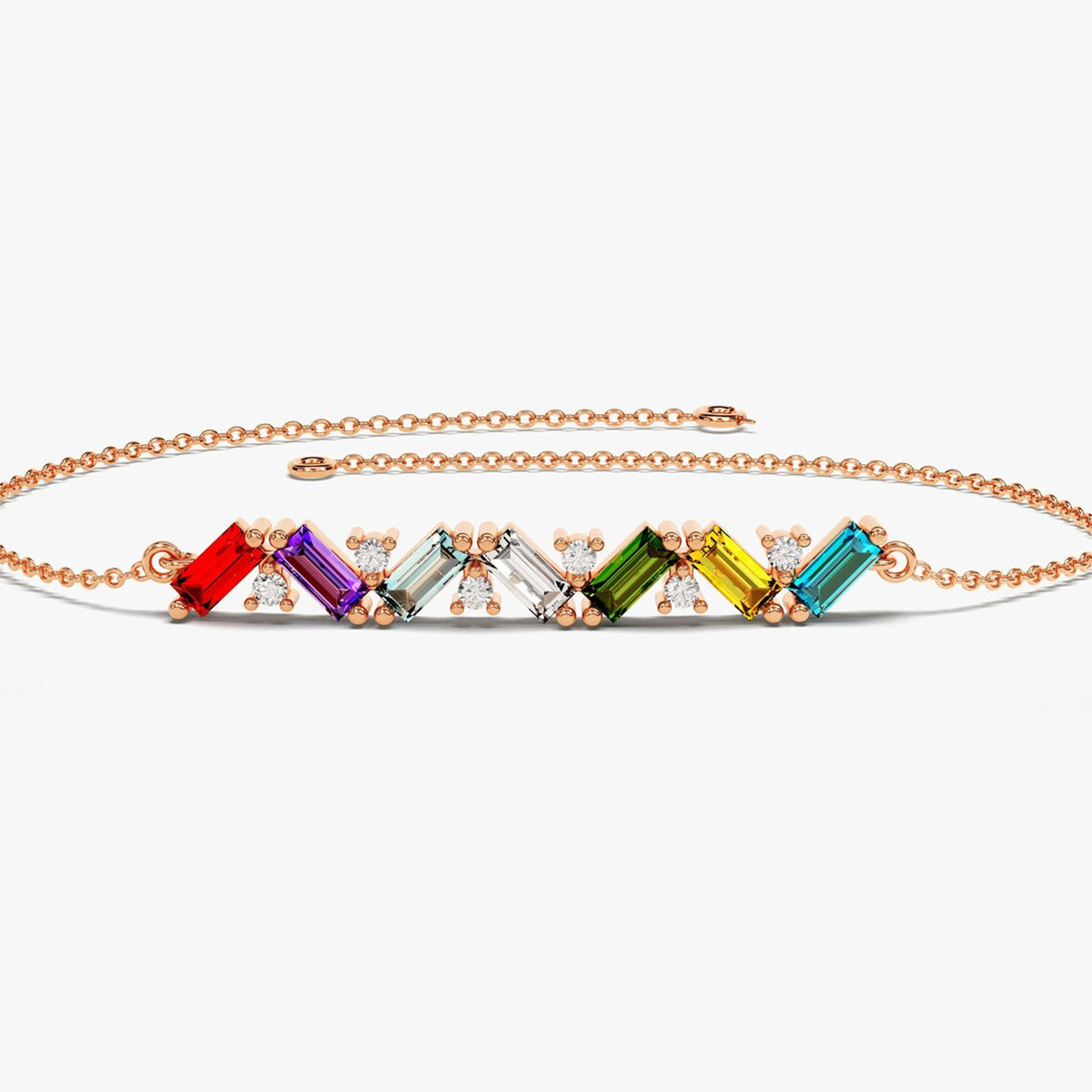 Personalized Baguette Cut Family Grandma Mom Birthstone Bracelet
